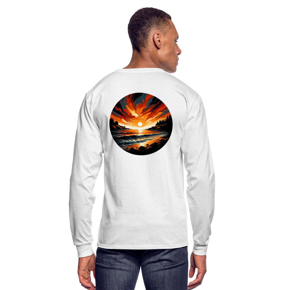 Men's Beach Sunset Graphic Long Sleeve Shirt with Logo - white