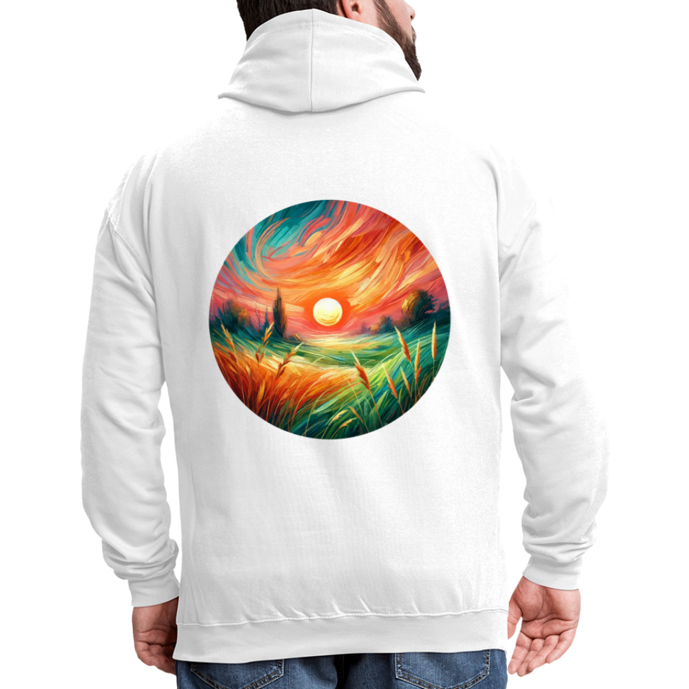 Pink Wheat Field Graphic Unisex Contrast Hoodie with Logo - white/gray