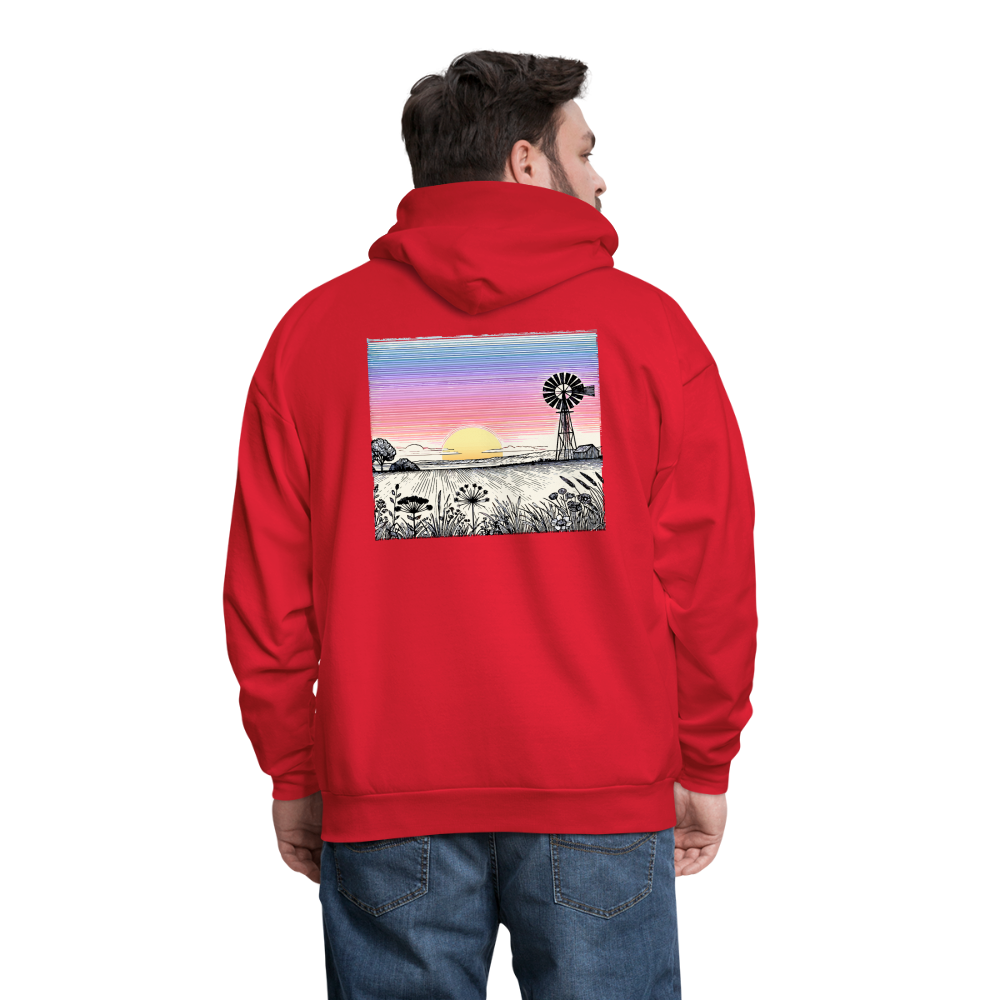 Men's Colored Prairie Landscape Graphic Hoodie with Logo - red