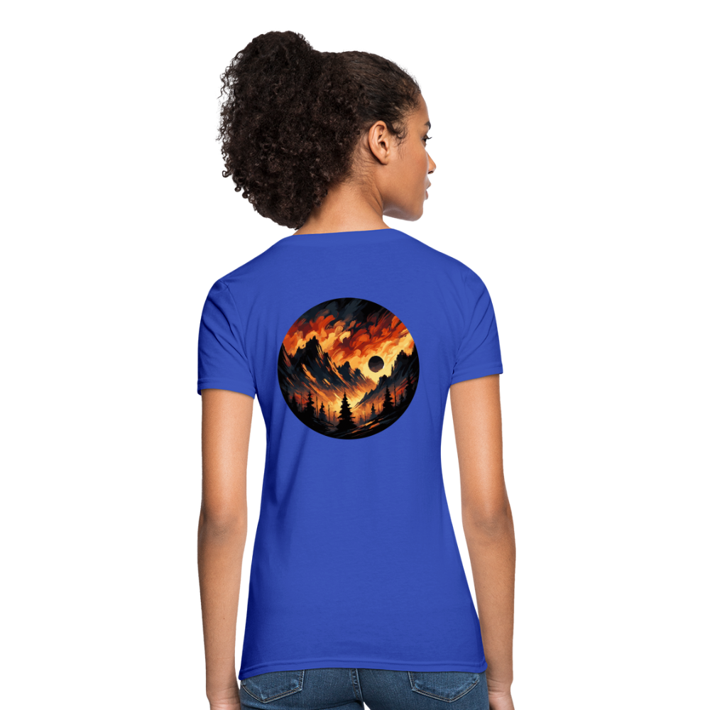 Women's Brushed Orange and Black Mountain Range T-Shirt with Logo - royal blue