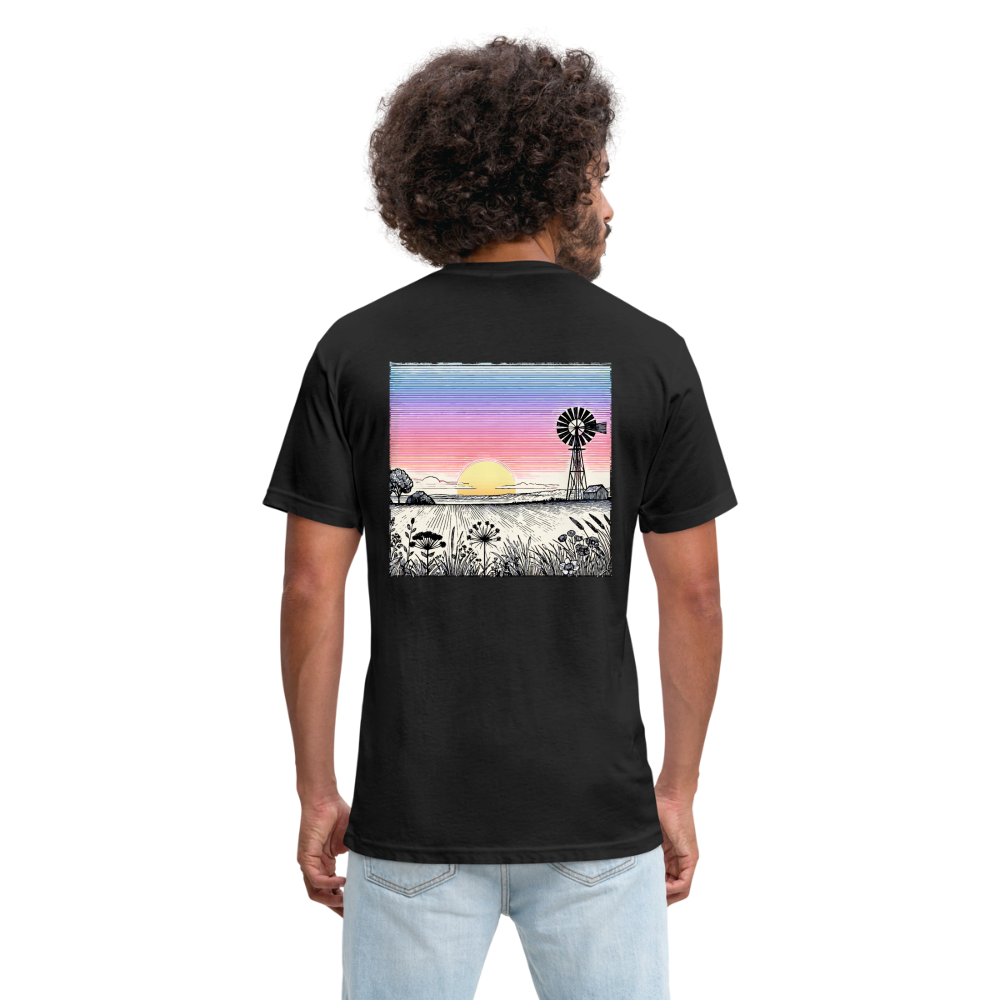 Colored Prairie Landscape Graphic Unisex Fitted Cotton/Poly T-Shirt with Logo - black