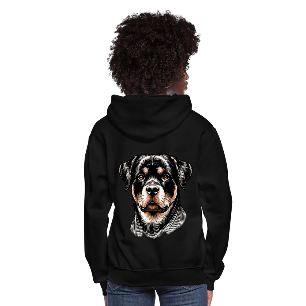 Women's Fine Line Rottweiler Graphic Hoodie with Logo - black