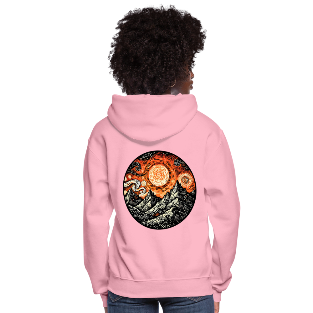 Women's Orange Swirling Mountains Graphic Hoodie with Logo - classic pink