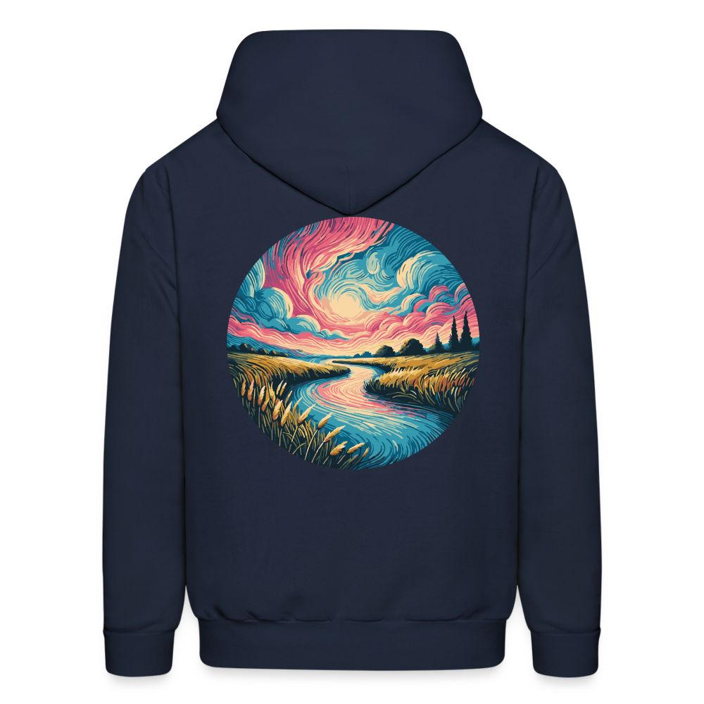 Men's River Pink and Blue Sky Graphic Hoodie with Logo - navy