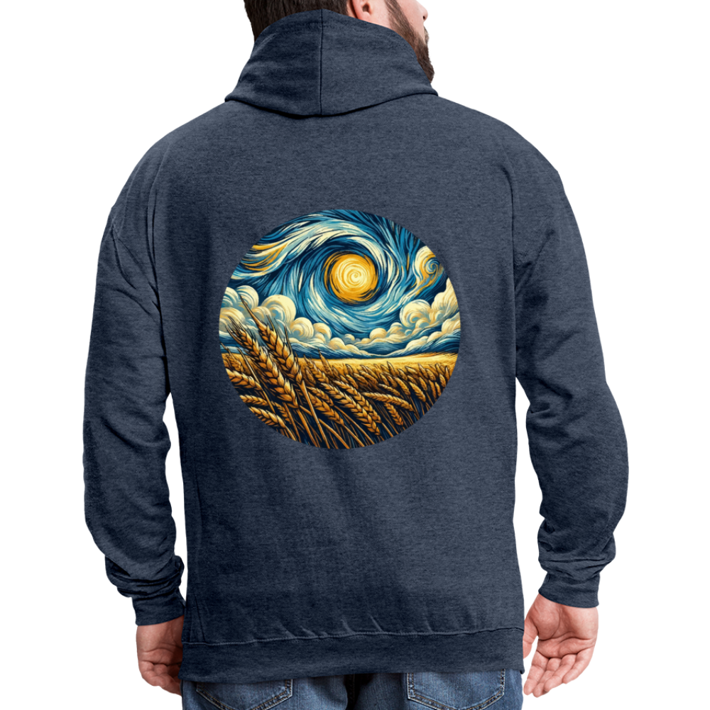 Wheat Field Graphic Unisex Contrast Hoodie with Logo - indigo heather/asphalt