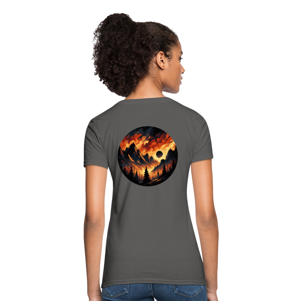 Women's Brushed Orange and Black Mountain Range T-Shirt with Logo - charcoal