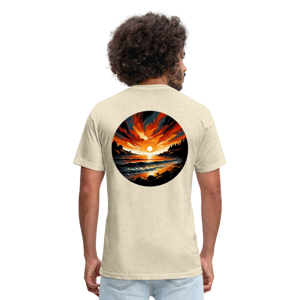 Beach Sunset Graphic Unisex Fitted Cotton/Poly T-Shirt with Logo - heather cream