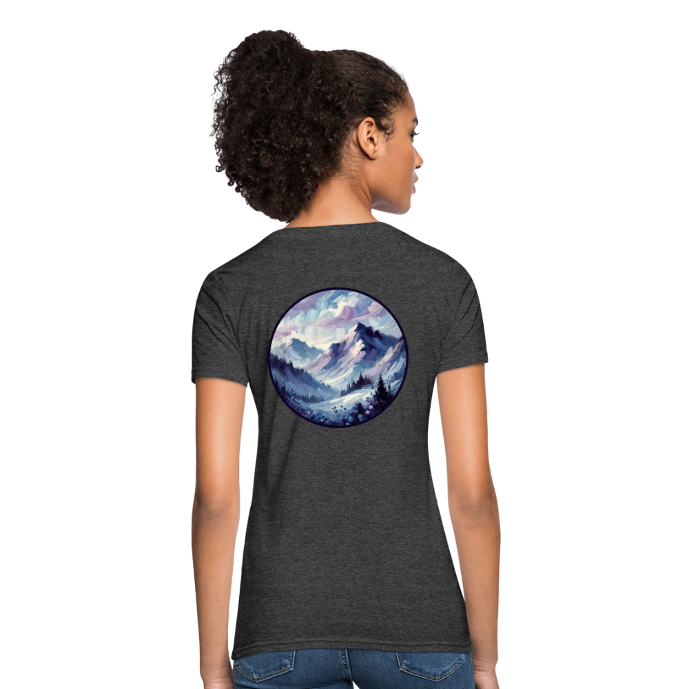 Women's Lavender Blue Mountain Range T-Shirt with Logo - heather black