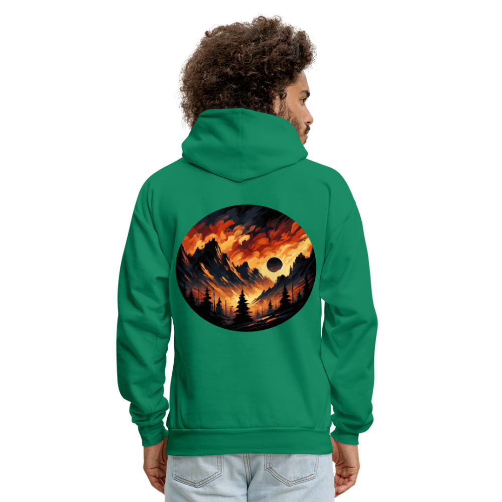 Men's Brushed Orange and Black Mountain Range Graphic Hoodie with Logo - kelly green