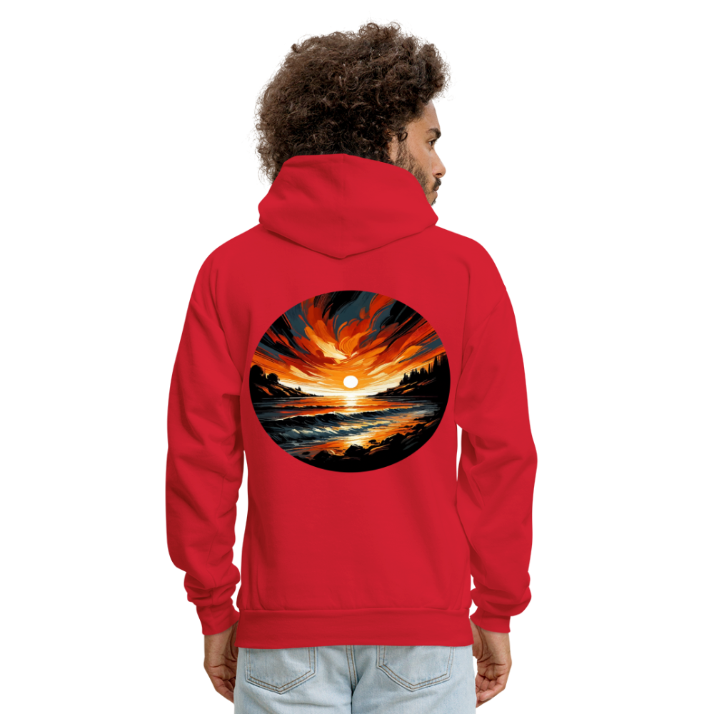 Men's Beach Sunset Graphic Hoodie with Logo - red