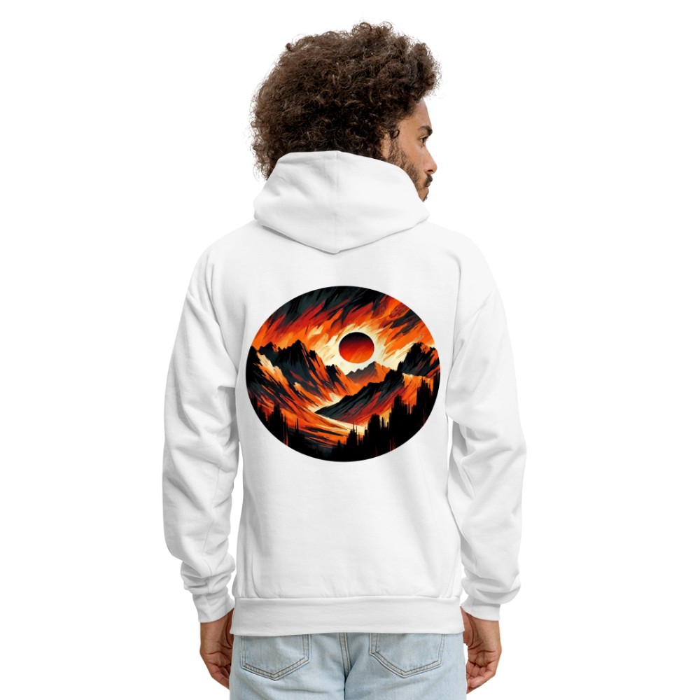 Men's Orange and Black Mountain Range Graphic Hoodie with Logo - white