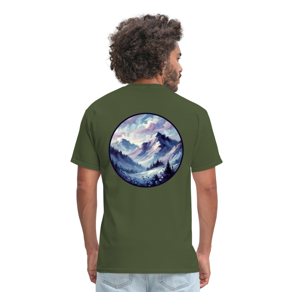 Lavender Blue Mountain Range Unisex Classic T-Shirt with Logo - military green