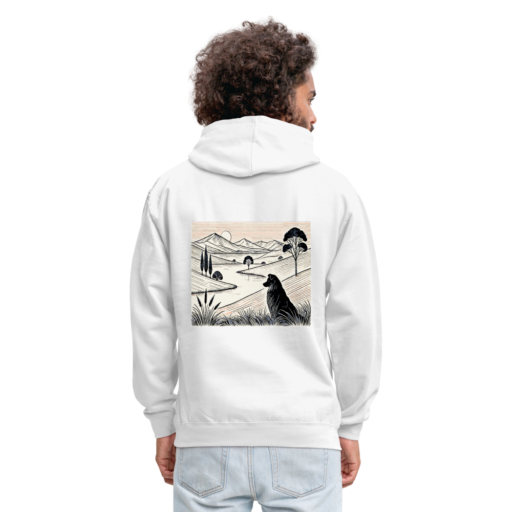 Australian Shepherd Prairie Graphic Unisex Contrast Hoodie with Logo - white/gray