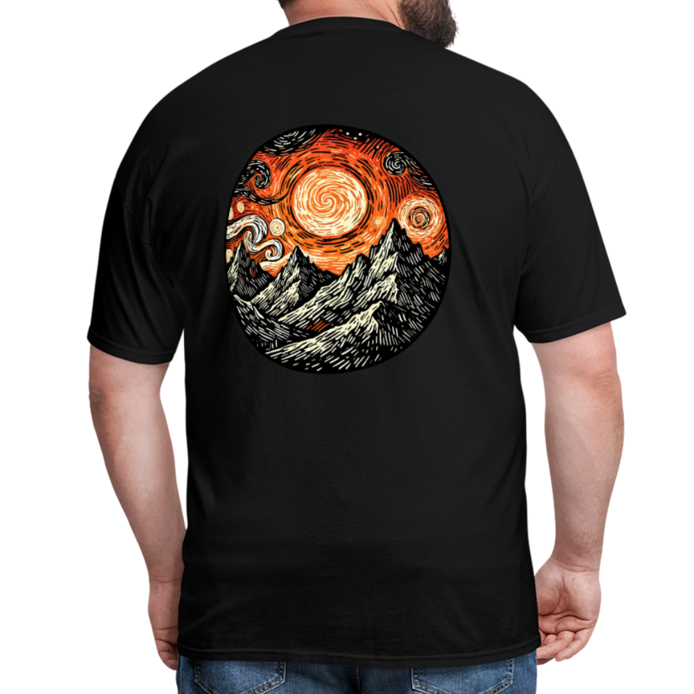 Orange Swirling Mountains Graphic Unisex Classic T-Shirt with Logo - black