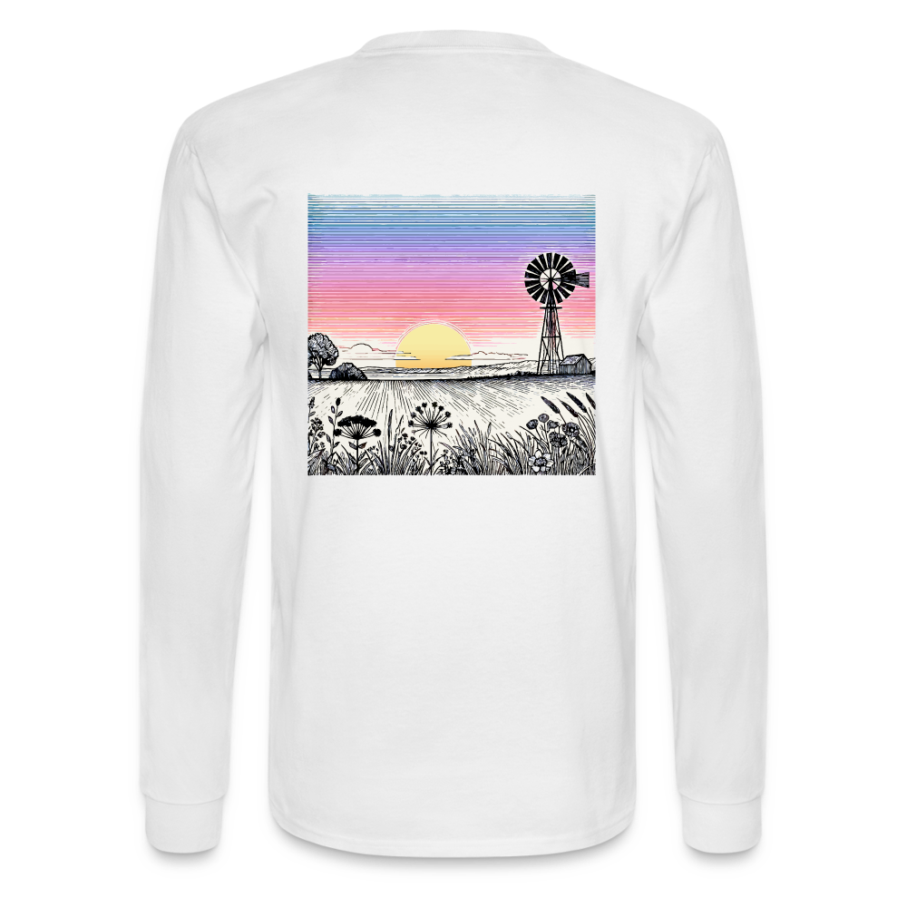 Men's Colored Prairie Landscape Graphic Long Sleeve Shirt with Logo - white