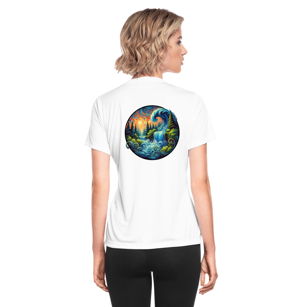 Women's Waterfall Graphic Moisture Wicking Performance T-Shirt with Logo - white