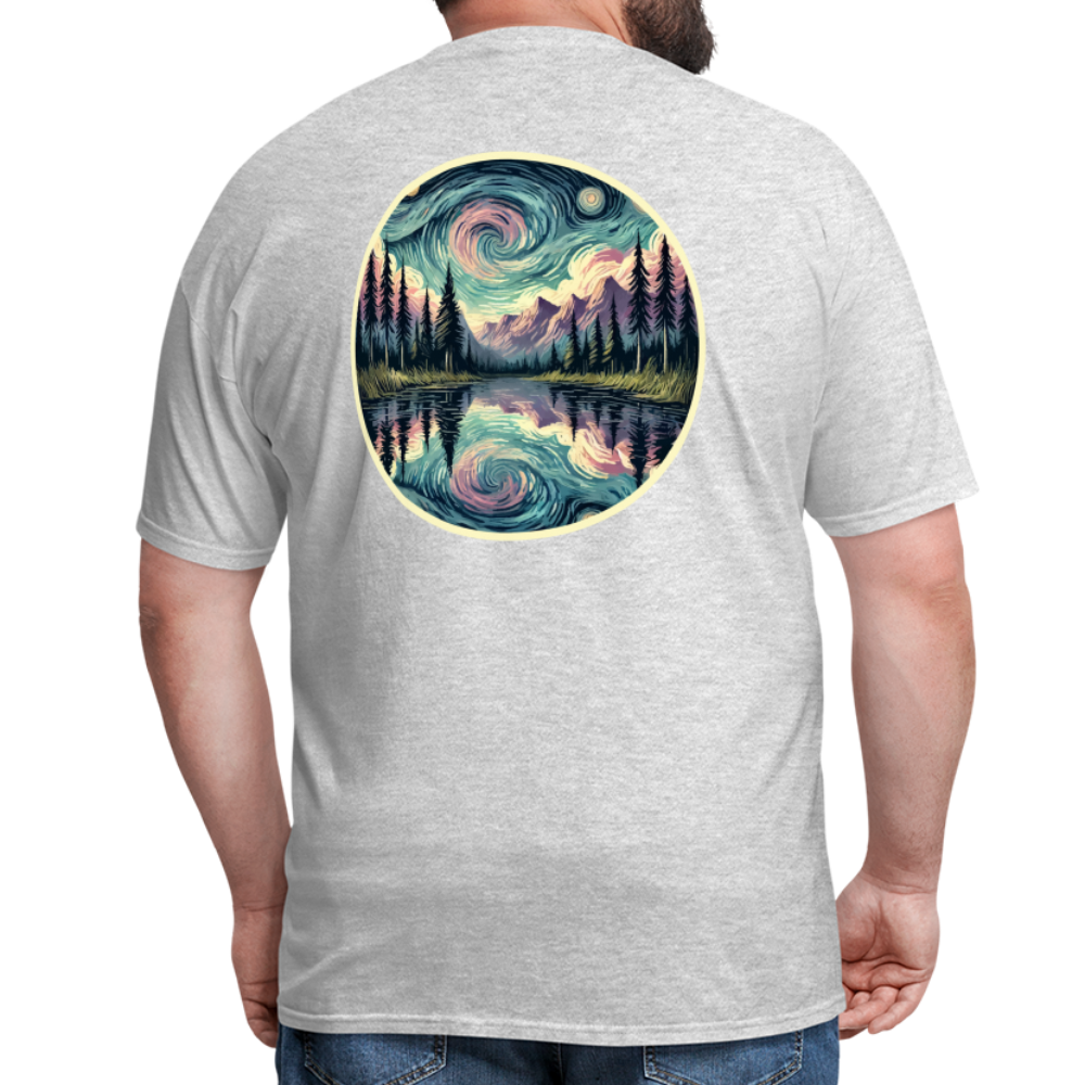 Purple Swirling Sky Reflected on Lake Graphic Unisex Classic T-Shirt with Logo - heather gray