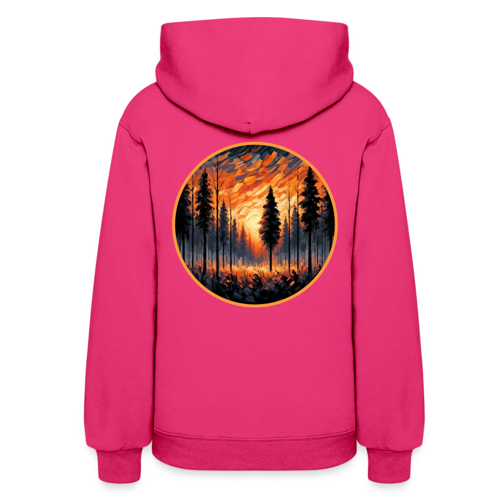 Women's Orange Forest Sunset Graphic Hoodie with Logo - fuchsia