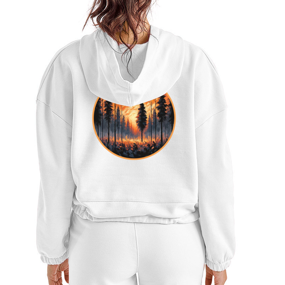 Women’s Orange Forest Sunset Graphic Cropped Hoodie with Logo - white