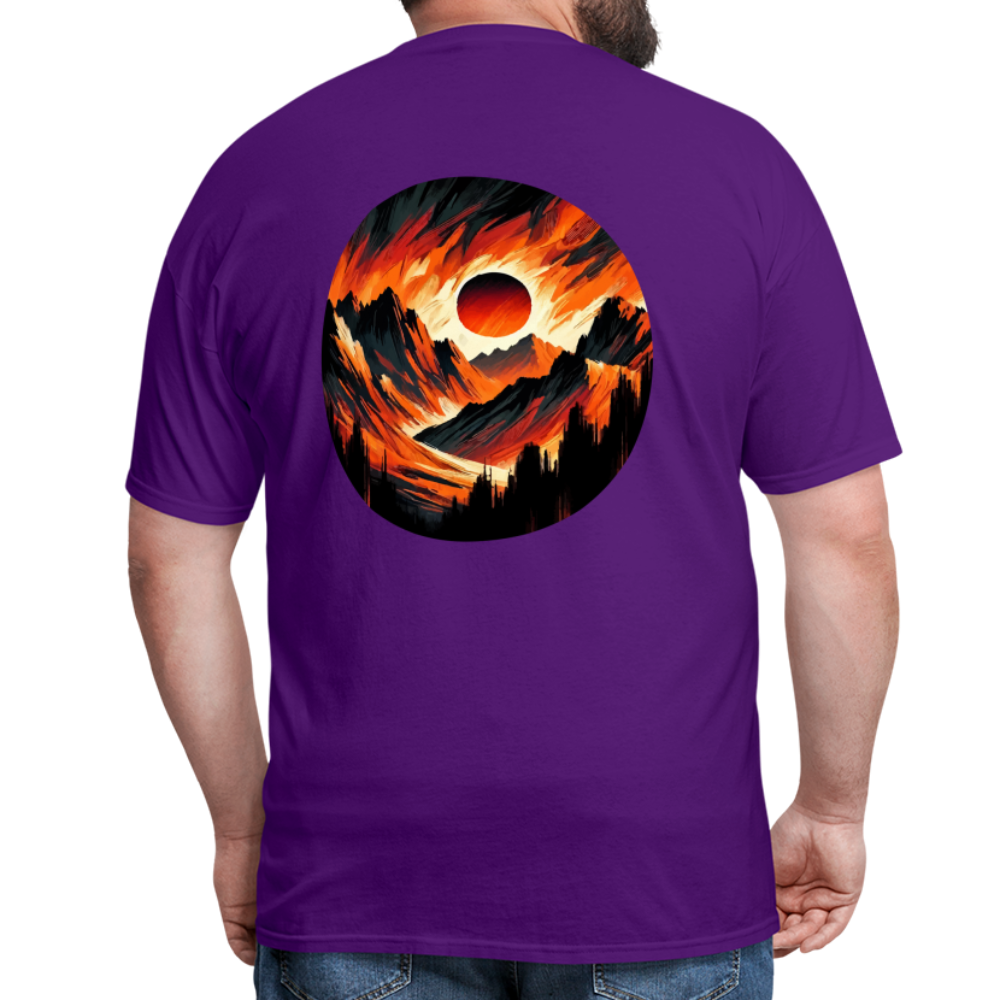 Orange and Black Mountain Range Unisex Classic T-Shirt with Logo - purple