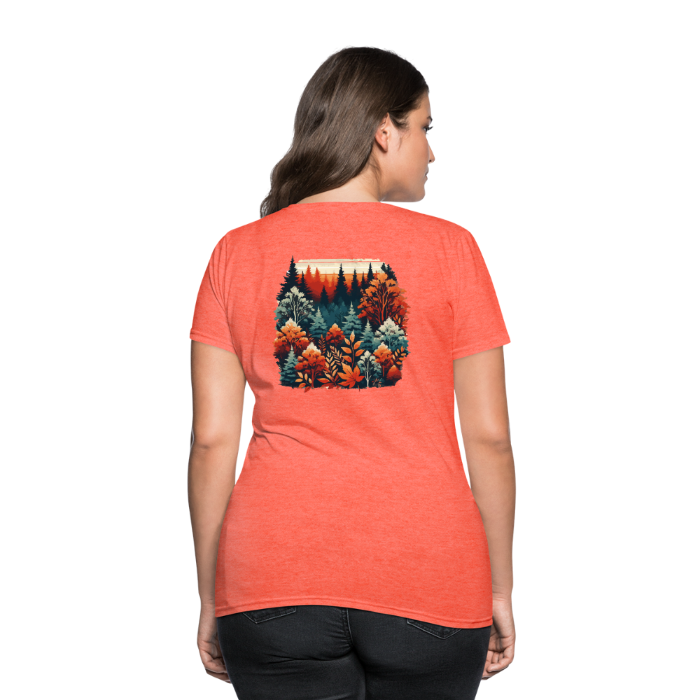 Women's Autumn Leaves Graphic T-Shirt with Logo - heather coral