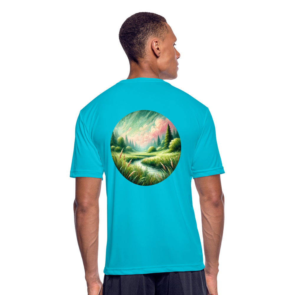 Men’s Meadow Graphic Moisture Wicking Performance T-Shirt with Logo - turquoise