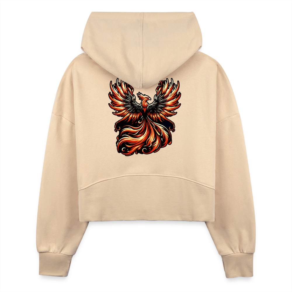 Women's Phoenix Graphic Half Zip Cropped Hoodie with Logo - nude