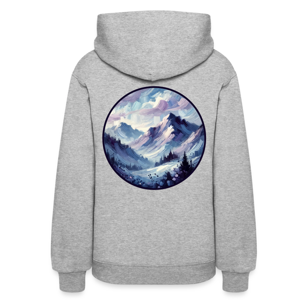 Women's Lavender Blue Mountain Range Graphic Hoodie with Logo - heather gray