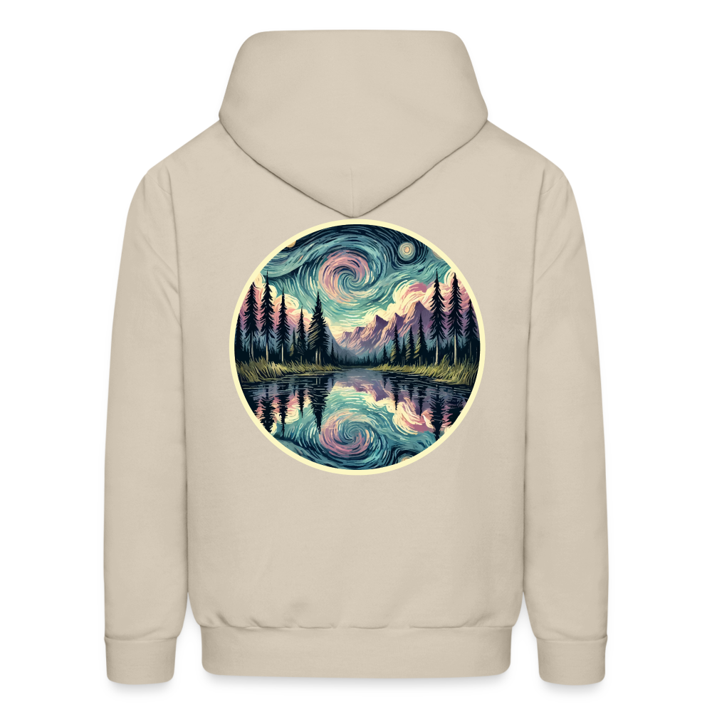 Men's Purple Swirling Sky Reflected on Lake Graphic Hoodie with Logo - Sand