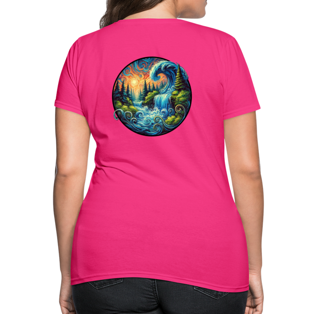 Women's Waterfall Graphic T-Shirt with Logo - fuchsia