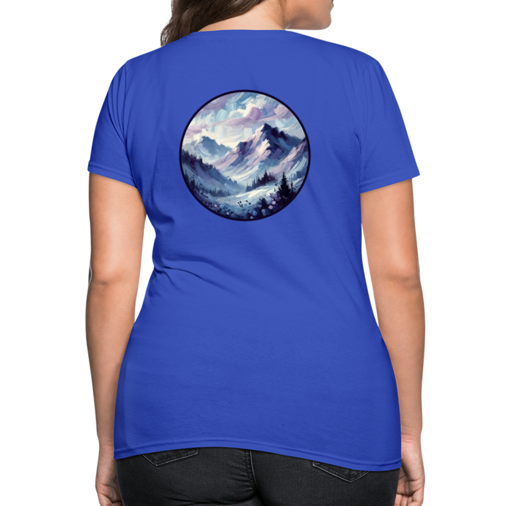 Women's Lavender Blue Mountain Range T-Shirt with Logo - royal blue