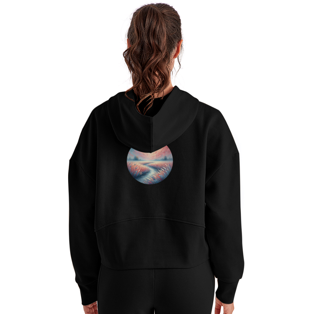 Women's River Meadow Graphic Half Zip Cropped Hoodie with Logo - black