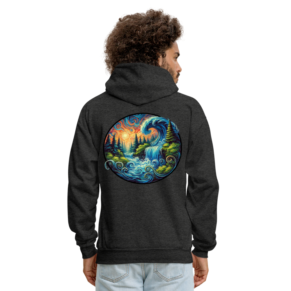 Men's Waterfall Graphic Hoodie with Logo - charcoal grey