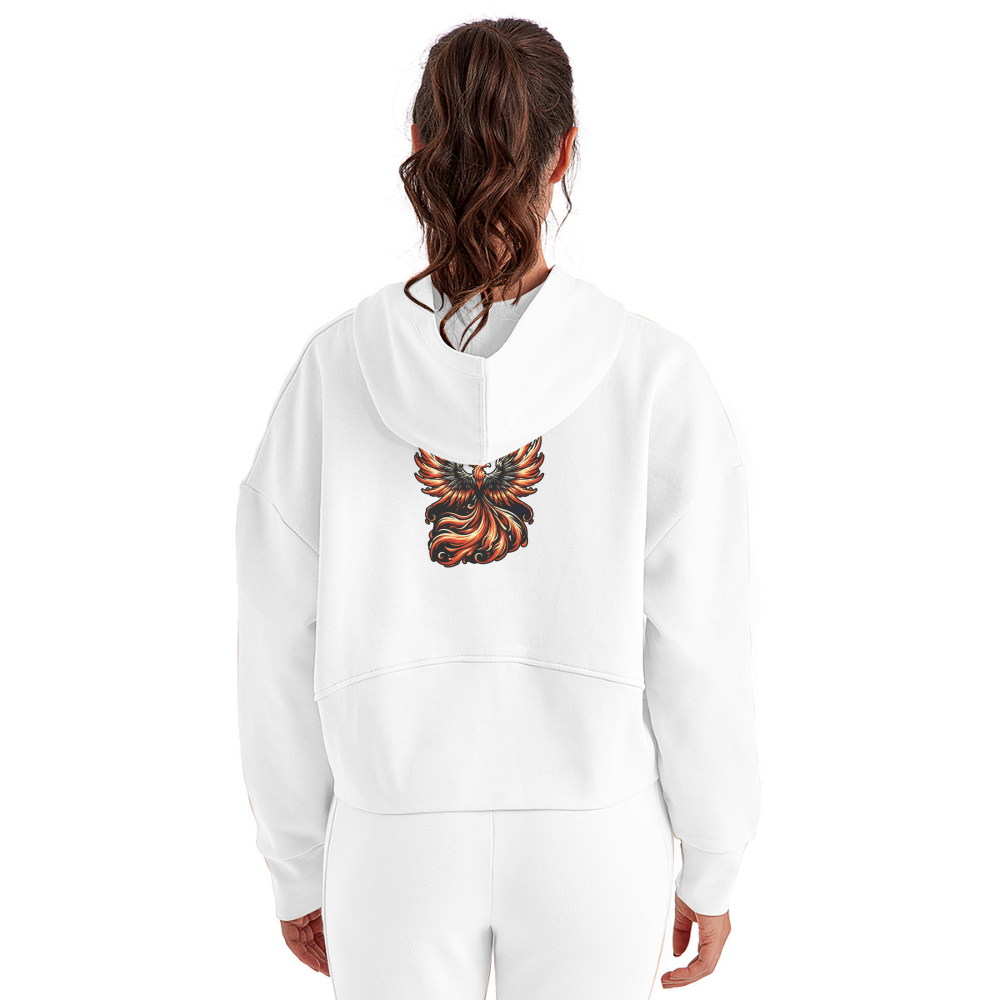 Women's Phoenix Graphic Half Zip Cropped Hoodie with Logo - white