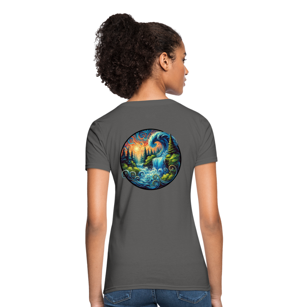 Women's Waterfall Graphic T-Shirt with Logo - charcoal