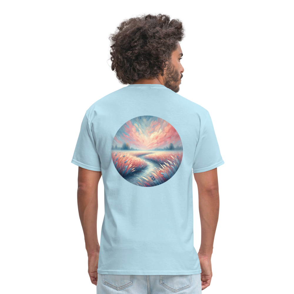 River Meadow Graphic Unisex Classic T-Shirt with Logo - powder blue