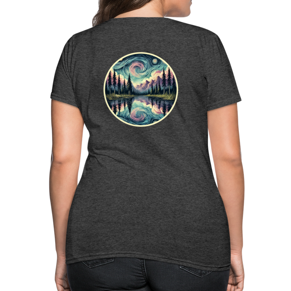 Women's Purple Swirling Sky Reflected on Lake Graphic T-Shirt with Logo - heather black