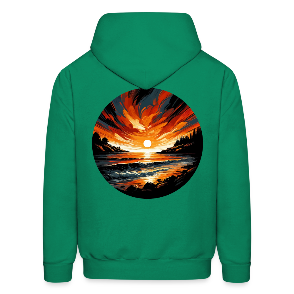 Men's Beach Sunset Graphic Hoodie with Logo - kelly green