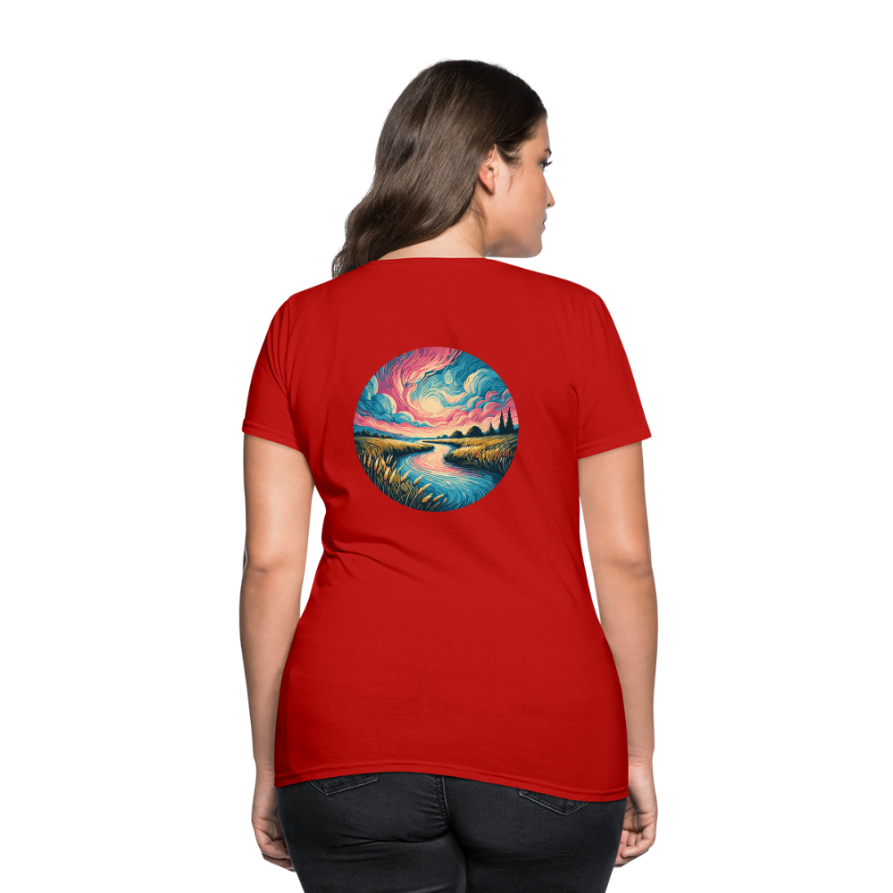 Women's River Pink and Blue Sky T-Shirt with Logo - red