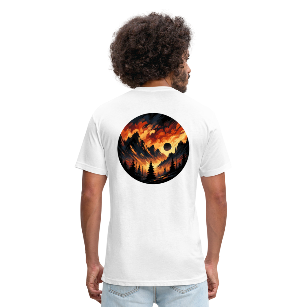 Brushed Orange and Black Mountain Range Graphic Unisex Fitted Cotton/Poly T-Shirt with Logo - white