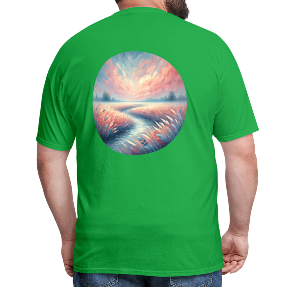 River Meadow Graphic Unisex Classic T-Shirt with Logo - bright green