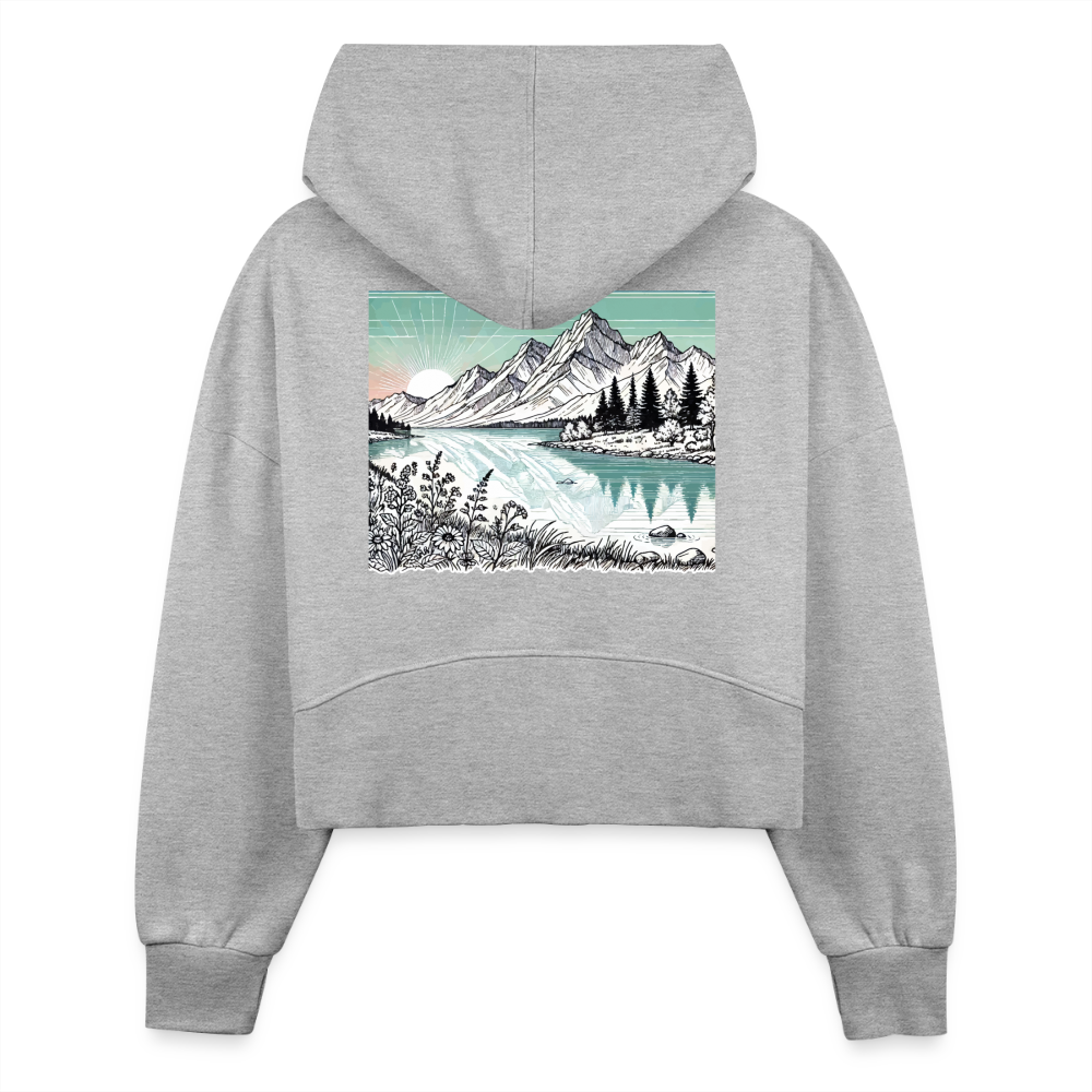 Women's Colored Mountain Lake Landscape Graphic Half Zip Cropped Hoodie with Logo - heather gray