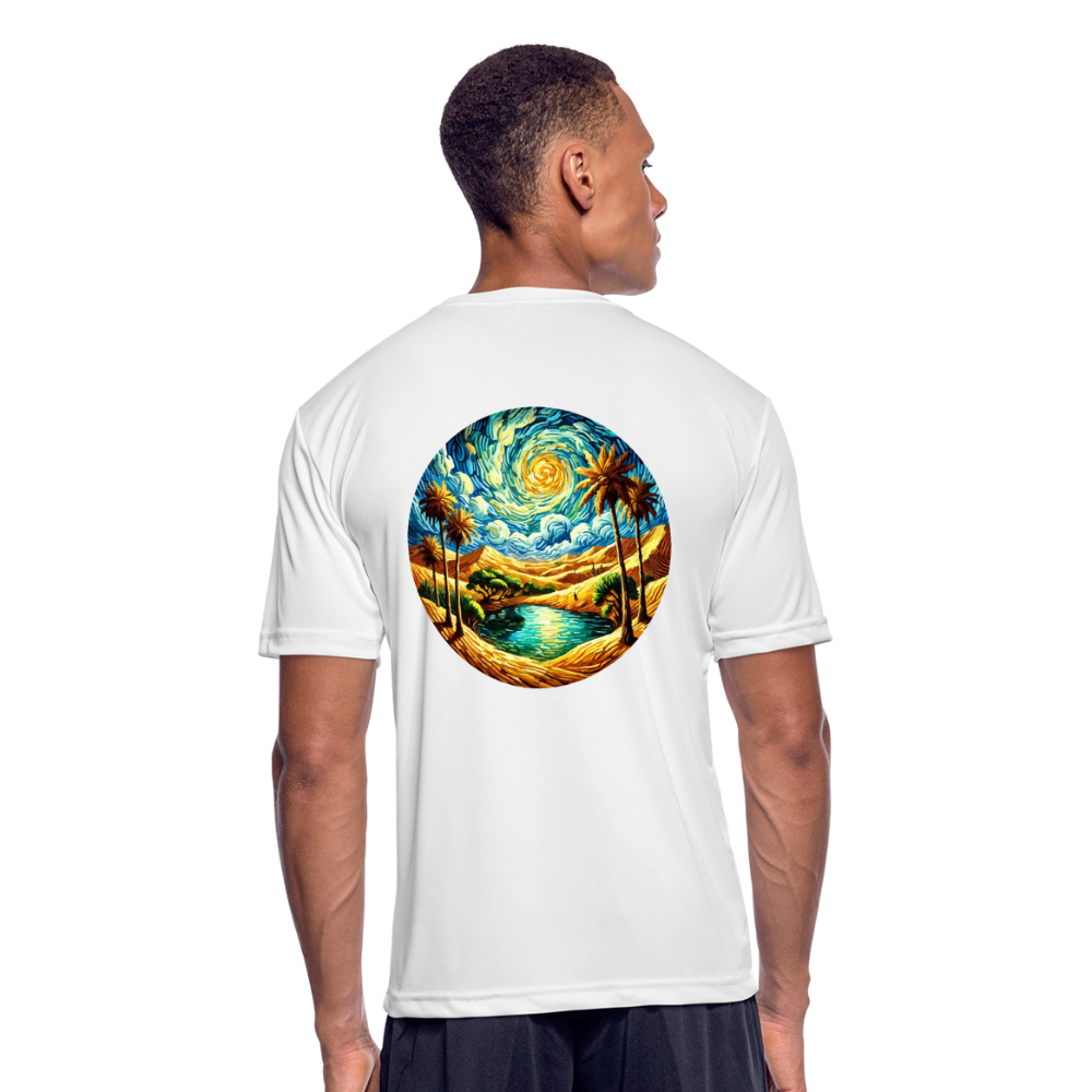 Men’s Desert Oasis Graphic Moisture Wicking Performance T-Shirt with Logo - white