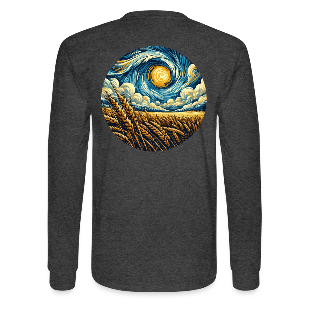 Men's Wheat Field Graphic Long Sleeve Shirt with Logo - heather black