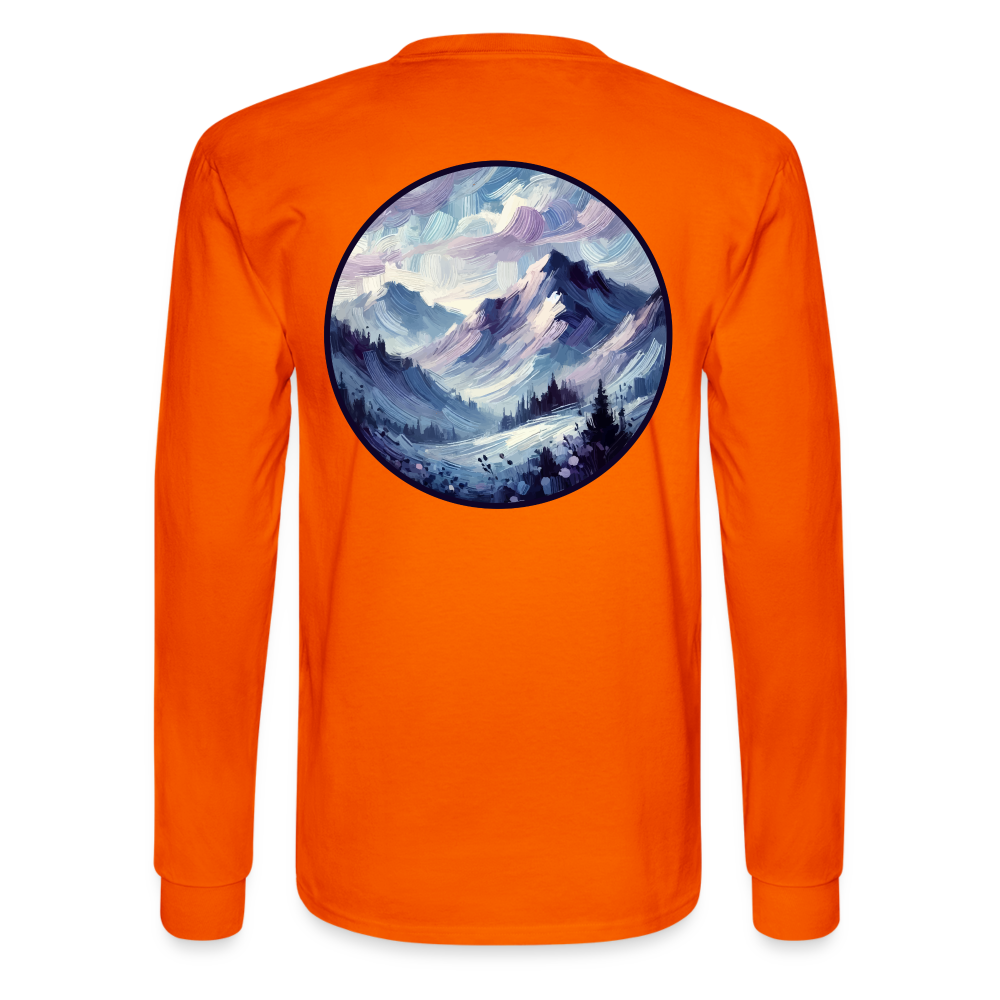 Men's Lavender Blue Mountain Range Graphic Long Sleeve Shirt with Logo - orange