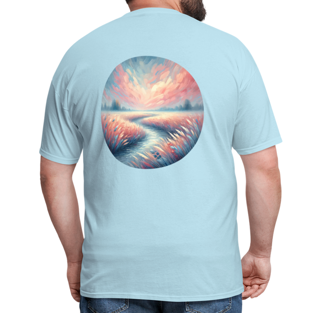 River Meadow Graphic Unisex Classic T-Shirt with Logo - powder blue