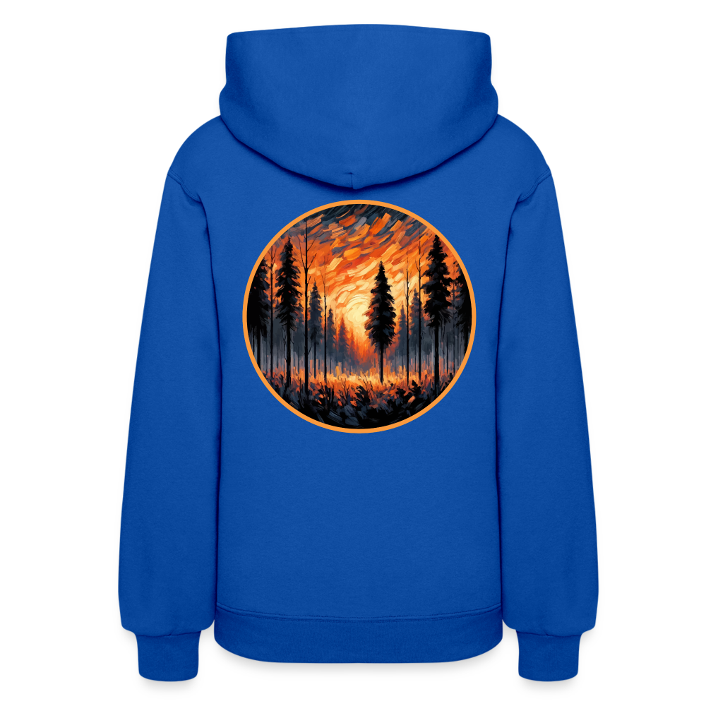 Women's Orange Forest Sunset Graphic Hoodie with Logo - royal blue