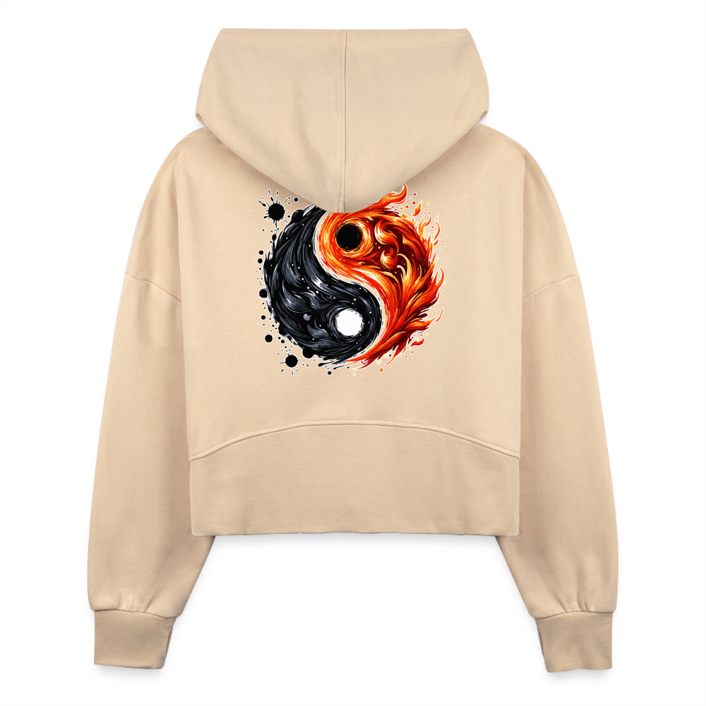 Women's Official Ink and Ember  Yin and Yang Half Zip Cropped Hoodie with Logo - nude