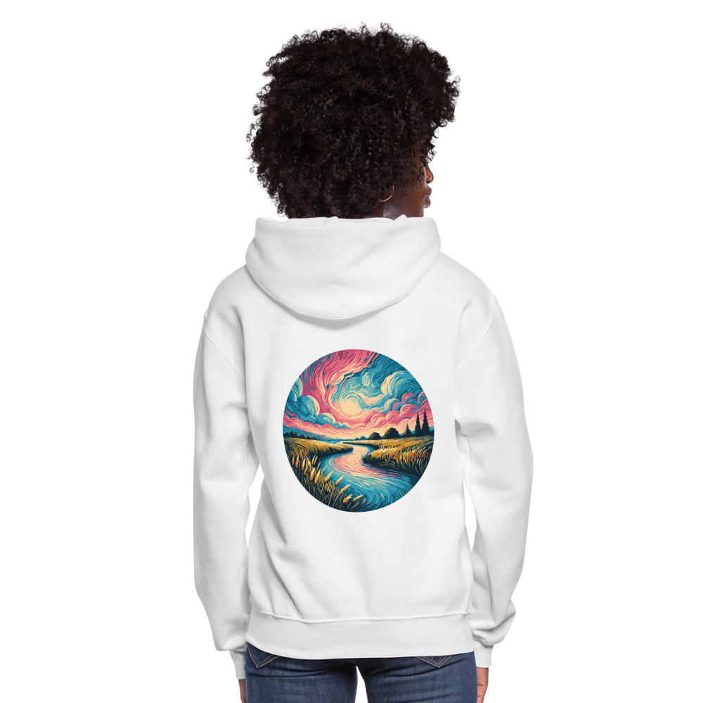 Women's River Pink and Blue Sky Graphic Hoodie with Logo - white