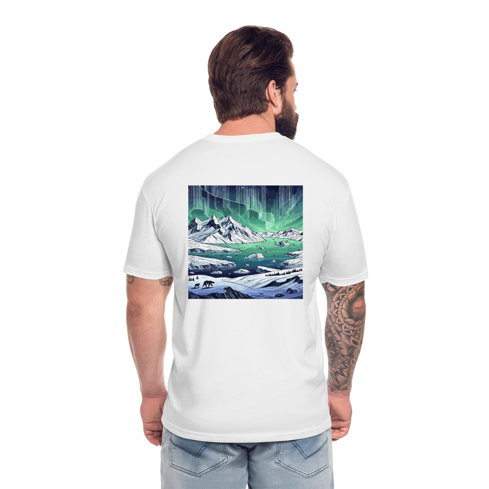 Colored Northern Lights Arctic Landscape Graphic Unisex Fitted Cotton/Poly T-Shirt with Logo - white